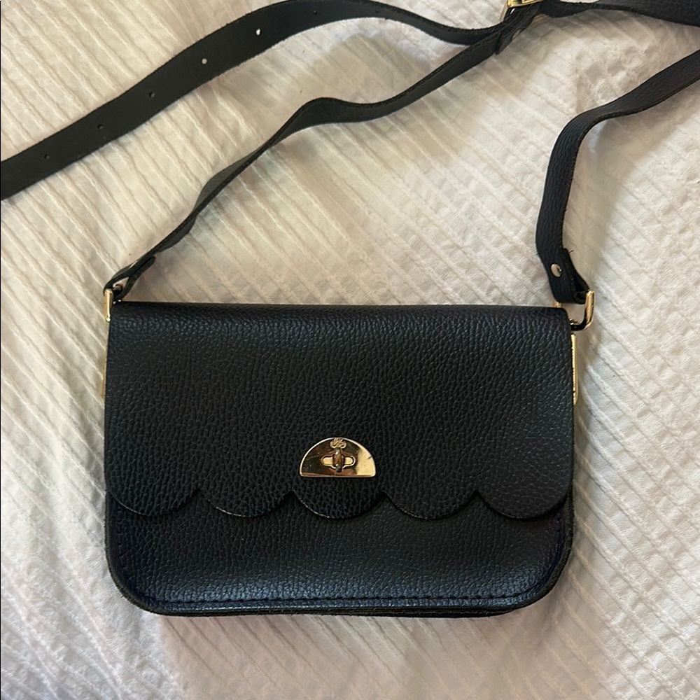 Cambridge Satchel Company Dark Navy Scalloped Crossbody Leather Bag